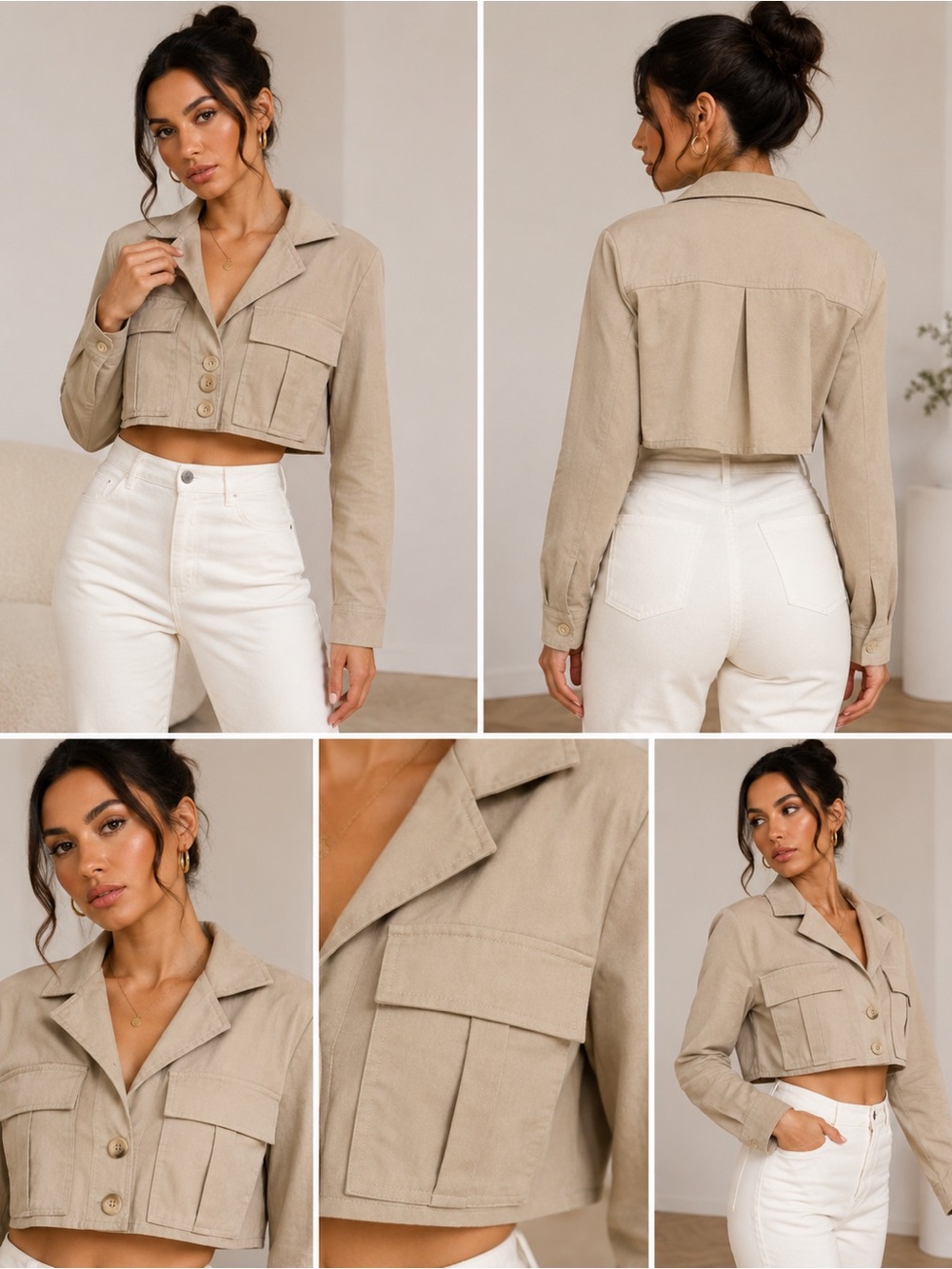Fashion Nova Cropped Tan Utility Jacket Size L Preowned